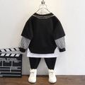 2pcs Toddler Boy Trendy Faux-two Letter Print Pullover Sweatshirt and Pants Set Black
