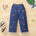 Toddler Girl Butterfly Embroidered Straight Denim Jeans Blue image 1