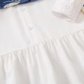 2pcs Toddler Girl Elegant  Butterfly Print Denim Vest and Lapel Collar Button Design Fashionable White Shirt Dress Set White