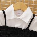 2pcs Toddler Girl Trendy Lapel Collar Long-sleeve Shirt Dress and Smocked Camisole Set White image 2