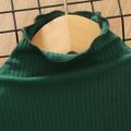 2pcs Toddler Girl Sweet Denim Jeans and Turtleneck Ruffled Bell sleeves Tee set Green image 3