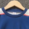 2pcs Toddler Boy Trendy Stripe Colorblock Sweatshirt and Pocket Design Pants Set Blue image 3