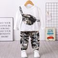 2pcs Toddler Boy Trendy Camouflage Print Zipper Bag Design Sweatshirt and Pants Set White image 1