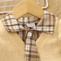 2pcs Toddler Girl Preppy style Lapel Collar Plaid Dress with Necktie and Vest Set Brown