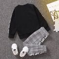 2pcs Toddler Boy Classic Plaid Splice Colorblock Sweatshirt and Pants Set Black image 2