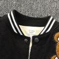 Kid Girl Bear Embroidered Fleece Splice Bomber Jacket Black image 3