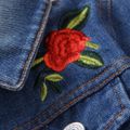 Toddler Girl Sweet Floral Embroidered Lapel Collar Denim Jacket DENIMBLUE