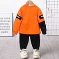 2pcs Toddler Boy Trendy Letter Print Colorblock Sweatshirt and Pants Set Orange