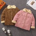 Kid Boy/Kid Girl Fleece Lined Lapel Collar Button Design Corduroy Coat Brown image 2