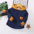 Baby Boy Bear Design Thermal Lined Colorblock Hooded Long-sleeve Corduroy Jacket Blue image 1