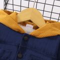 Baby Boy Bear Design Thermal Lined Colorblock Hooded Long-sleeve Corduroy Jacket Blue image 3