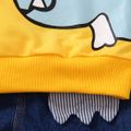 2pcs Toddler Boy Playful Denim Jeans and Pretty Dinosaur Print Spike Design Sweatshirt Set Yellow
