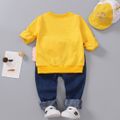 2pcs Toddler Boy Playful Denim Jeans and Pretty Dinosaur Print Spike Design Sweatshirt Set Yellow image 2