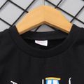 2pcs Toddler Boy Playful Denim Jeans and Faux-two Vehicle Print Striped Tee Set Black image 3