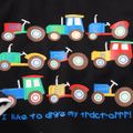 2pcs Toddler Boy Playful Denim Jeans and Faux-two Vehicle Print Striped Tee Set Black image 4