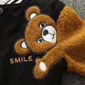 Kid Girl Bear Embroidered Fleece Splice Bomber Jacket Black image 5