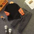 2pcs Toddler Boy Trendy Denim Jeans and Faux-two Dinosaur Print Sweatshirt Set Black image 3