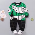 2pcs Toddler Boy Trendy Letter Print Sweatshirt and Pocket Design Pants Set Multi-color