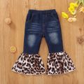 Toddler Girl Trendy Denim Leopard Print Splice Flared Jeans Blue image 1