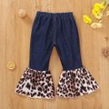 Toddler Girl Trendy Denim Leopard Print Splice Flared Jeans Blue image 2