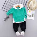 2pcs Toddler Boy Trendy Faux-two Colorblock Hoodie Sweatshirt and Pants Set Turquoise image 1