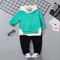 2pcs Toddler Boy Trendy Faux-two Colorblock Hoodie Sweatshirt and Pants Set Turquoise image 2
