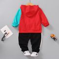 2pcs Toddler Boy Trendy Letter Print Colorblock Hoodie Sweatshirt and Pants Set Color block image 2