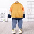 2pcs Toddler Boy Playful Ripped Denim Jeans and Animal Print Colorblock Sweatshirt Set Color block image 2