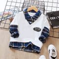Toddler Boy Preppy style Faux-two Plaid Splice Sweatshirt White image 1