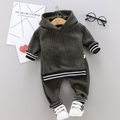2-piece Toddler Girl/Boy Striped Knit Hoodie and Elasticized Pants Set Green image 1