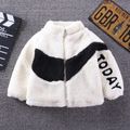 Letter Print Fluffy Fleece-lining Stand Collar Long-sleeve White or Black Toddler Padded Coat Jacket White