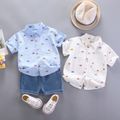 Toddler Girl/Boy Heart /Car Print Print Top and Denim Shorts Set Blue