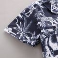 2pcs Toddler Boy Trendy Floral Print Lapel Collar Shirt and Pocket Design Shorts Set Dark Blue