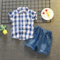 2-piece Toddler Boy Plaid Short-sleeve Short and Denim Shorts Set Blue image 4