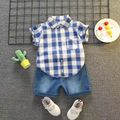 2-piece Toddler Boy Plaid Short-sleeve Short and Denim Shorts Set Blue image 5