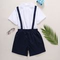 Kid Boy 100% Cotton Shirt with Bow Tie and Overall Shorts Party Suits Set White