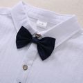 Kid Boy 100% Cotton Shirt with Bow Tie and Overall Shorts Party Suits Set White