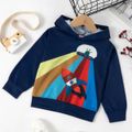 Toddler Boy Rocket Print Striped Hoodie Sweatshirt Dark Blue