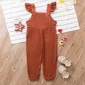 Toddler Girl Ruffled Waffle Solid Color Overalls Brown