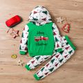 2pcs Toddler Boy Playful Christmas Tree Print Hoodie and Pants Set Green image 1