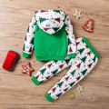 2pcs Toddler Boy Playful Christmas Tree Print Hoodie and Pants Set Green image 2