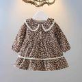 Toddler Girl Sweet Floral Print Lace Statement Collar Long-sleeve Dress Brown