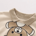2pcs Toddler Boy Playful Bear Print Polo Sweatshirt and Plaid Splice Pants Set Apricot image 3