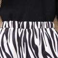 2pcs Toddler Girl Trendy Ruffled Tee and Zebra Stripe Flared Pants Set Black image 4