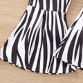 2pcs Toddler Girl Trendy Ruffled Tee and Zebra Stripe Flared Pants Set Black image 5