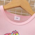 Toddler Girl Playful Unicorn Print Mesh Splice Flutter-sleeve Dress Pink image 2