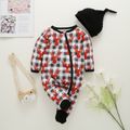 Christmas 2pcs All Over Reindeer Print Plaid Zip Long-sleeve Footed Baby Jumpsuit Set Grey image 1