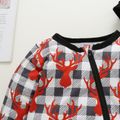 Christmas 2pcs All Over Reindeer Print Plaid Zip Long-sleeve Footed Baby Jumpsuit Set Grey image 2