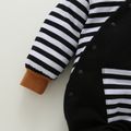 Striped Splicing Long-sleeve Hooded Baby Snap-up Jumpsuit Black