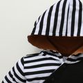 Striped Splicing Long-sleeve Hooded Baby Snap-up Jumpsuit Black